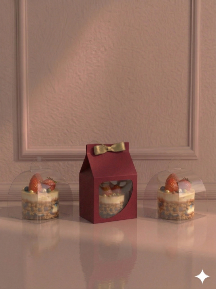 FRANSIZ PASTASI & CUPCAKE KUTUSU KIRMIZI ( 8X8X8+5,5 CM ) ( 10 ADET )