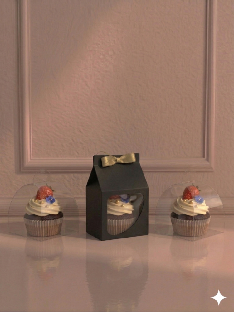 FRANSIZ PASTASI & CUPCAKE KUTUSU SİYAH ( 8X8X8+5,5 CM ) ( 10 ADET )