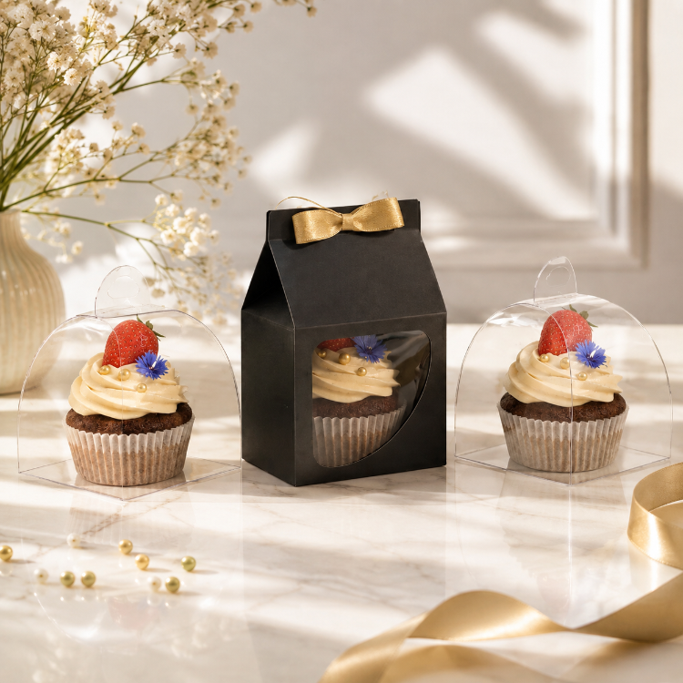 FRANSIZ PASTASI & CUPCAKE KUTUSU SİYAH ( 8X8X8+5,5 CM ) ( 10 ADET )