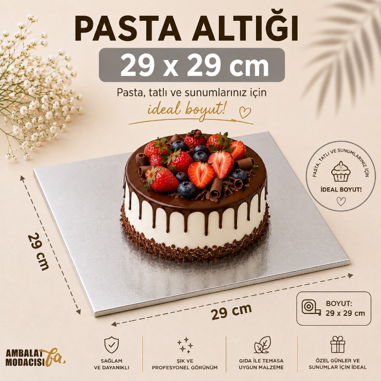 PASTA ALTLIĞI  GÜMÜŞ 8 KİŞİLİK 100 ADET ( 29X29 CM )