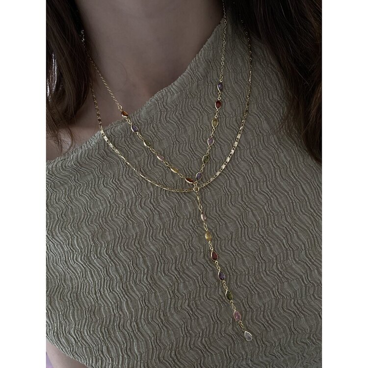 Zirkon Taşlı Gold Y Kolye