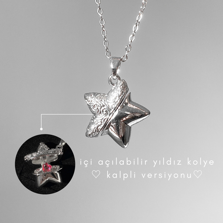 İçi Açılabilir Yıldız Kolye - Kalpli