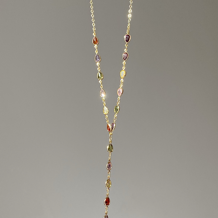 Zirkon Taşlı Gold Y Kolye