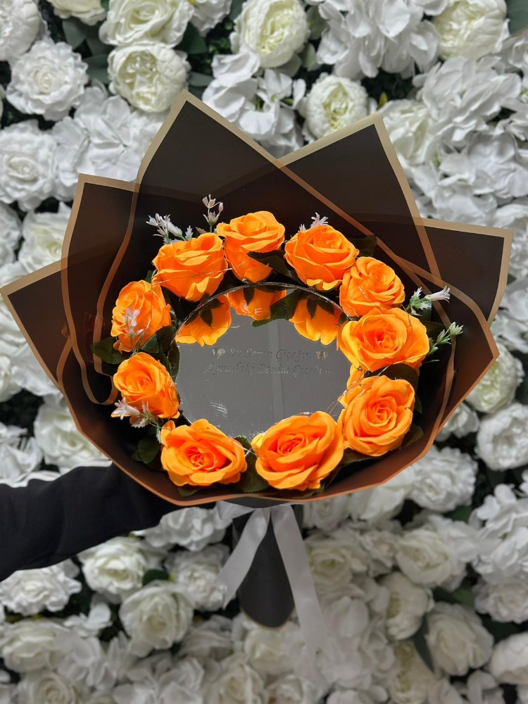Aynalı ve LEDLİ Turuncu Ateşi Buket