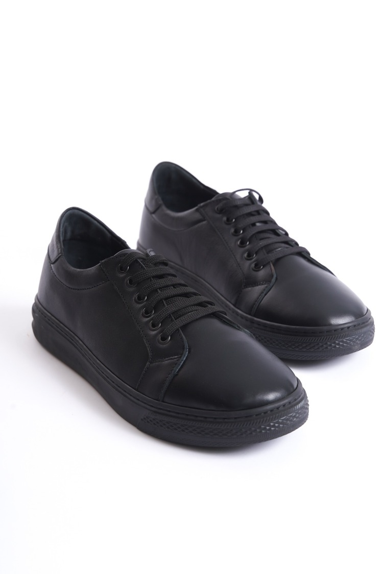 Hakiki Deri Siyah Kadın Sneaker Ayakkabı