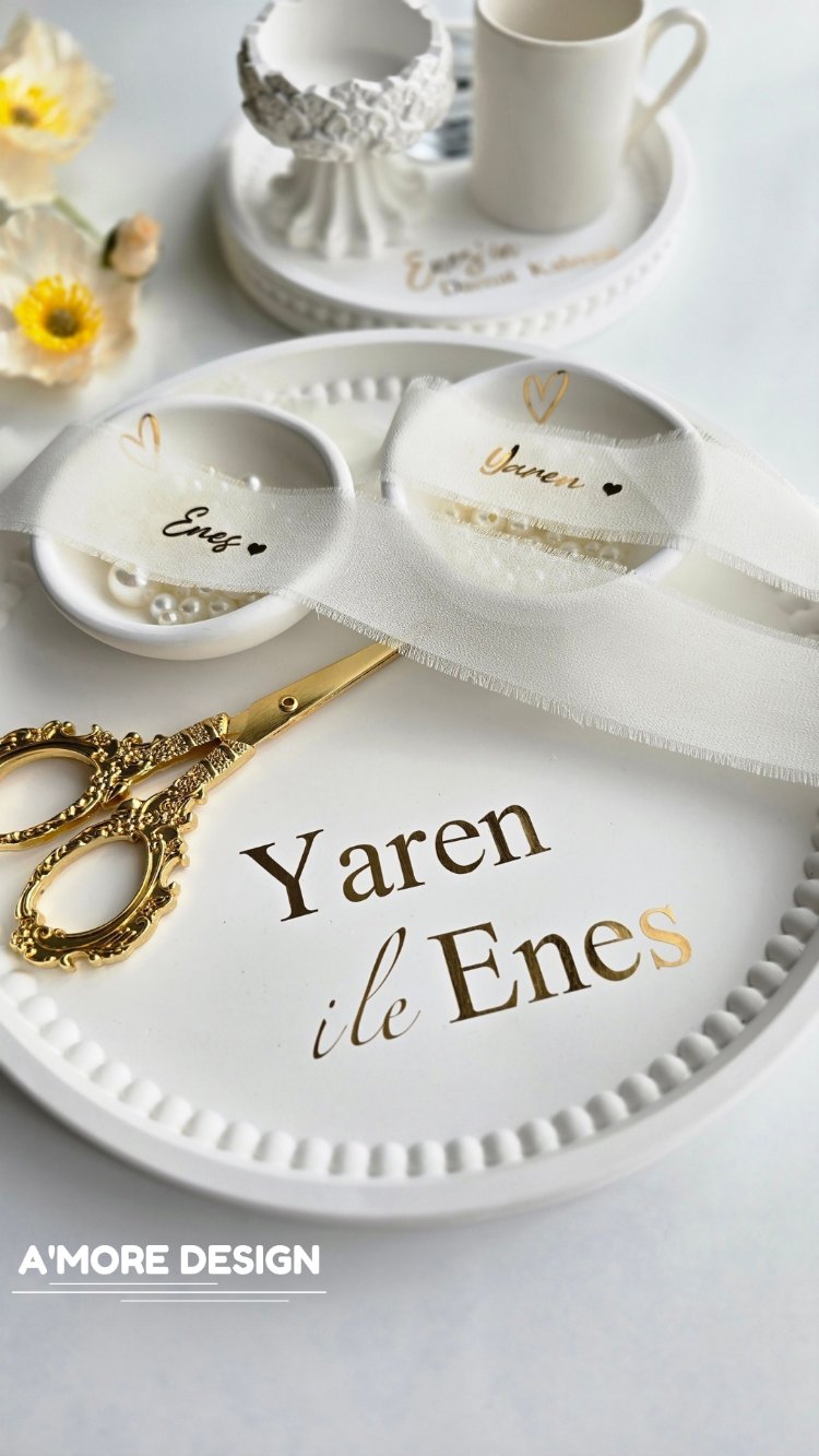 Boncuk Desen Yuvarlak Nişan Seti