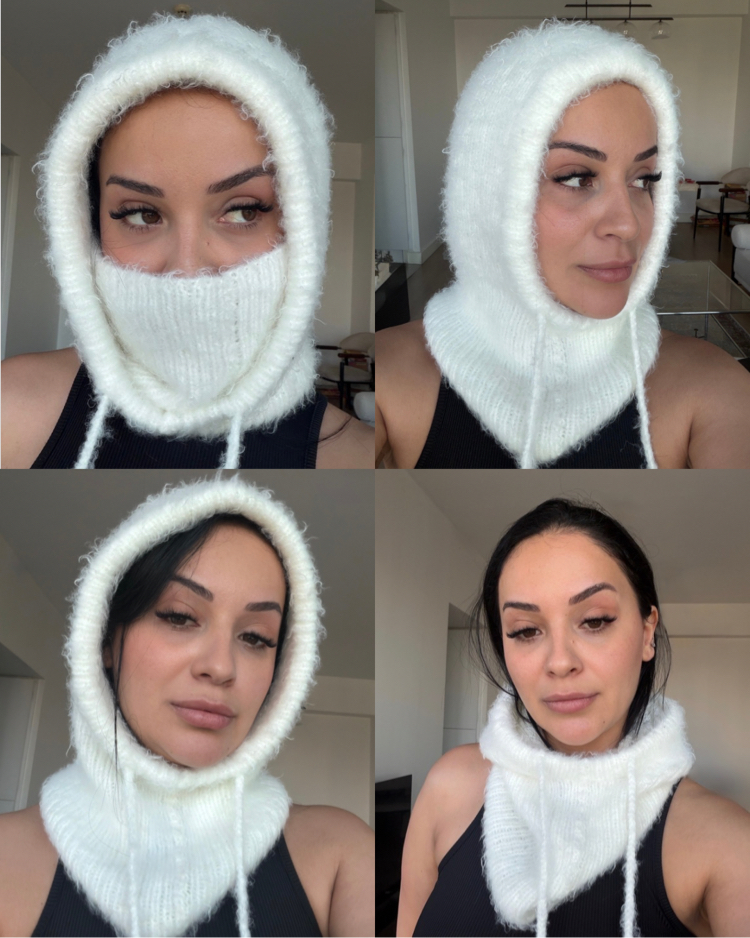 Ön sipariş- Hoodelle Beyaz Balaclava – 4 Stilde Kullanım | El Örmesi Unisex