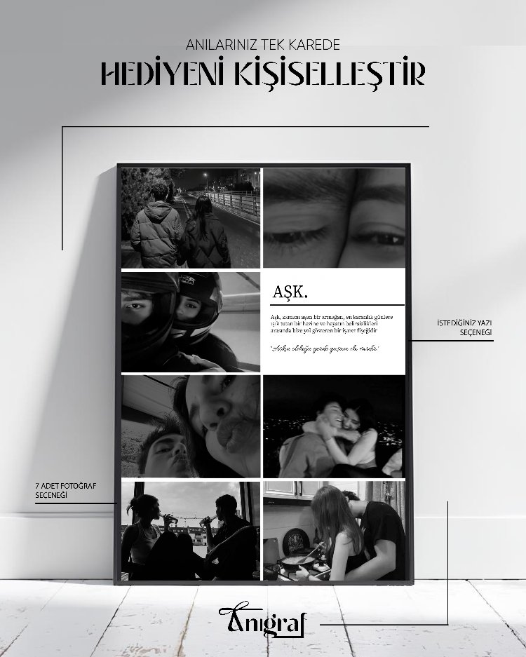Kişiye Özel 7’li Fotoğraf Kolaj Afişi | Anı Posteri | Sevgiliye Özel Hediye Yazı Seçenekli
