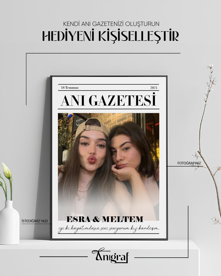 Kişiye Özel Aşk & Anı Gazetesi Çerçevesi | Sevgiliye ve Arkadaşlara Özel Hediye