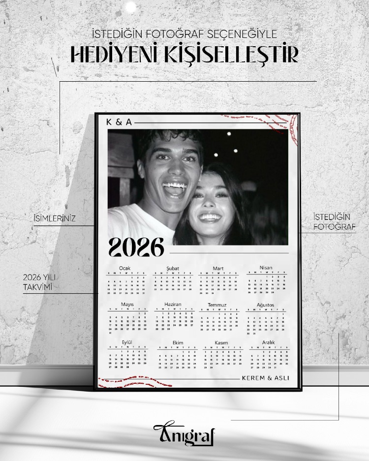 Kişiye Özel Fotoğraflı Takvim 2026 | İsimli Büyük Çerçeve | Yılbaşı Hediyesi