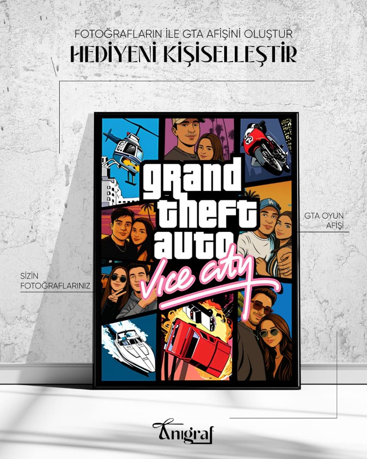 Kişiye Özel GTA Afişi | San Andreas, Vice City, GTA 5 Temalı Hediye Poster | Anigraf