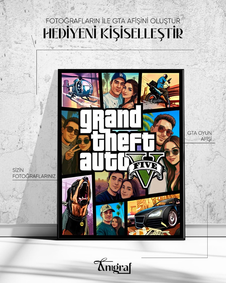 Kişiye Özel GTA Afişi | San Andreas, Vice City, GTA 5 Temalı Hediye Poster | Anigraf