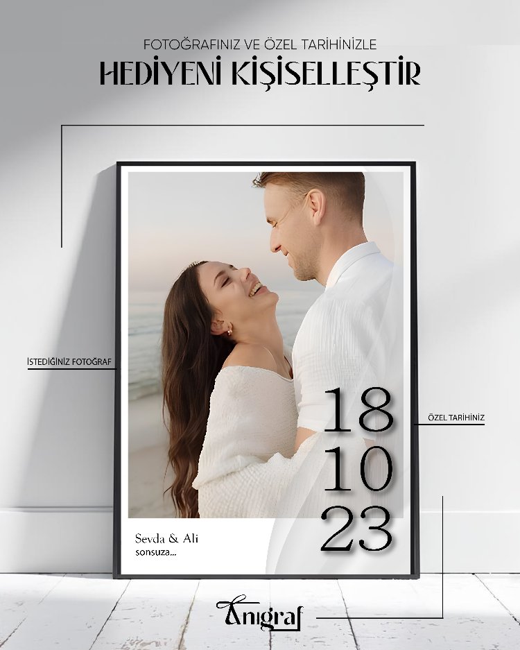 Kişiye Özel Fotoğraf Kolaj Tablo – 12 Fotoğraf & Özel Tarih ile Sevgiliye Hediye