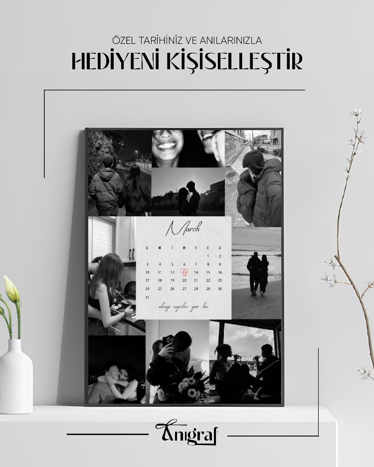 Kişiye Özel Fotoğraf ve Tarihli Takvim Çerçeve | Sevgiliye Anlamlı Hediye