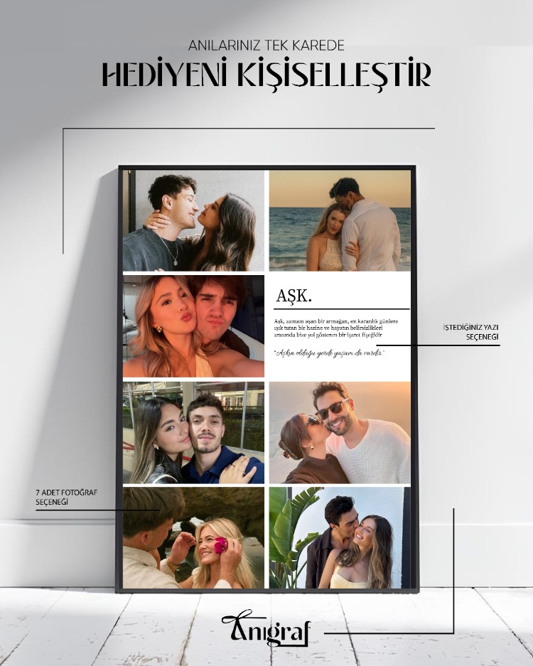 Kişiye Özel 7’li Fotoğraf Kolaj Afişi | Anı Posteri | Sevgiliye Özel Hediye Yazı Seçenekli