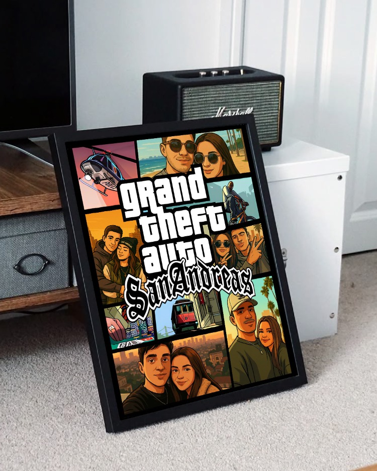 Kişiye Özel GTA Afişi | San Andreas, Vice City, GTA 5 Temalı Hediye Poster | Anigraf