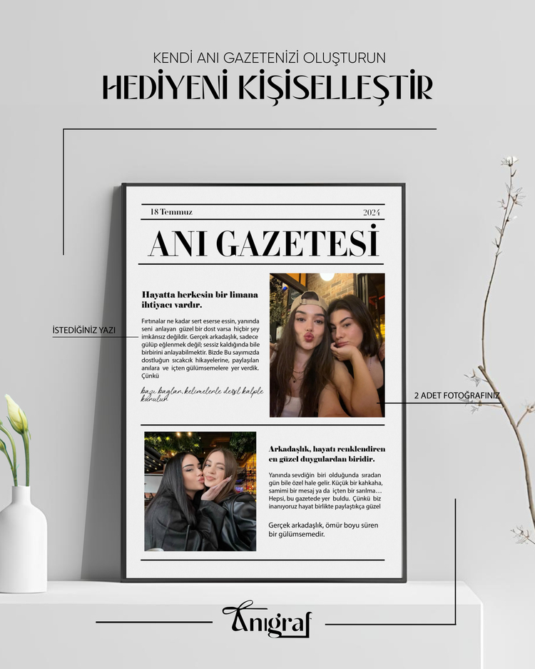 Kişiye Özel Aşk & Anı Gazetesi Çerçevesi | Sevgiliye ve Arkadaşlara Özel Hediye