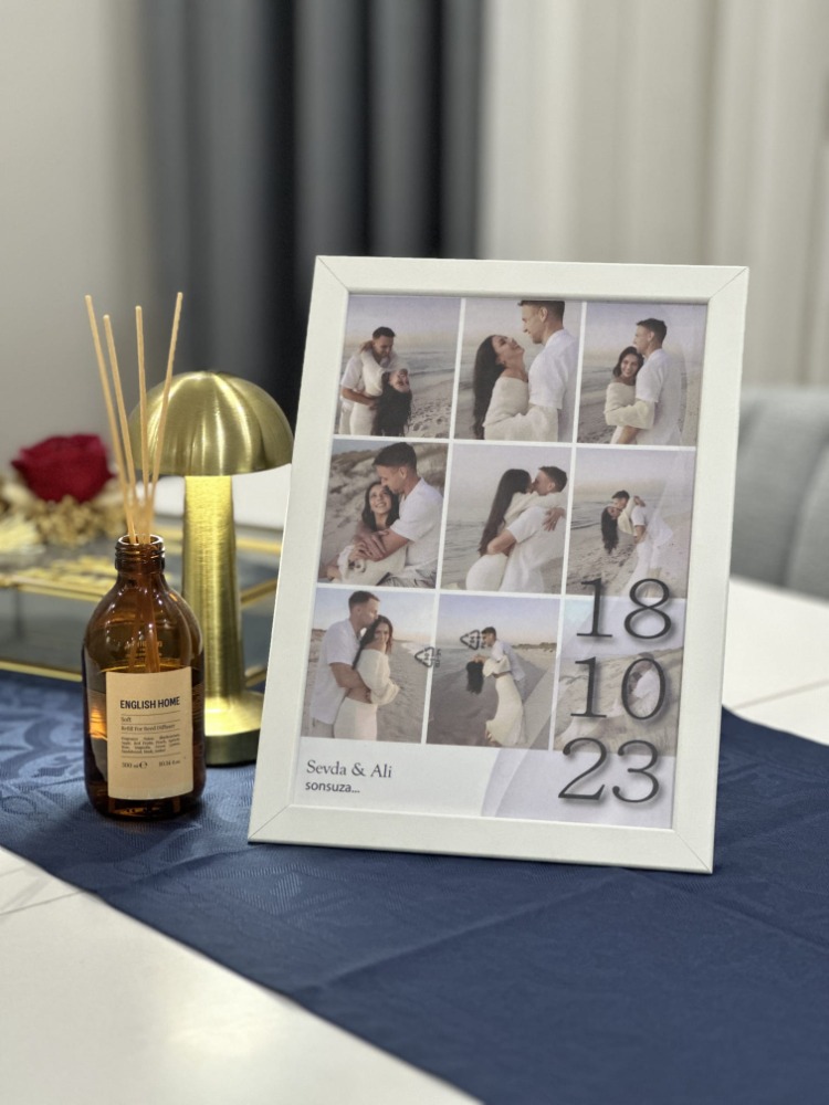 Kişiye Özel Fotoğraf Kolaj Tablo – 12 Fotoğraf & Özel Tarih ile Sevgiliye Hediye