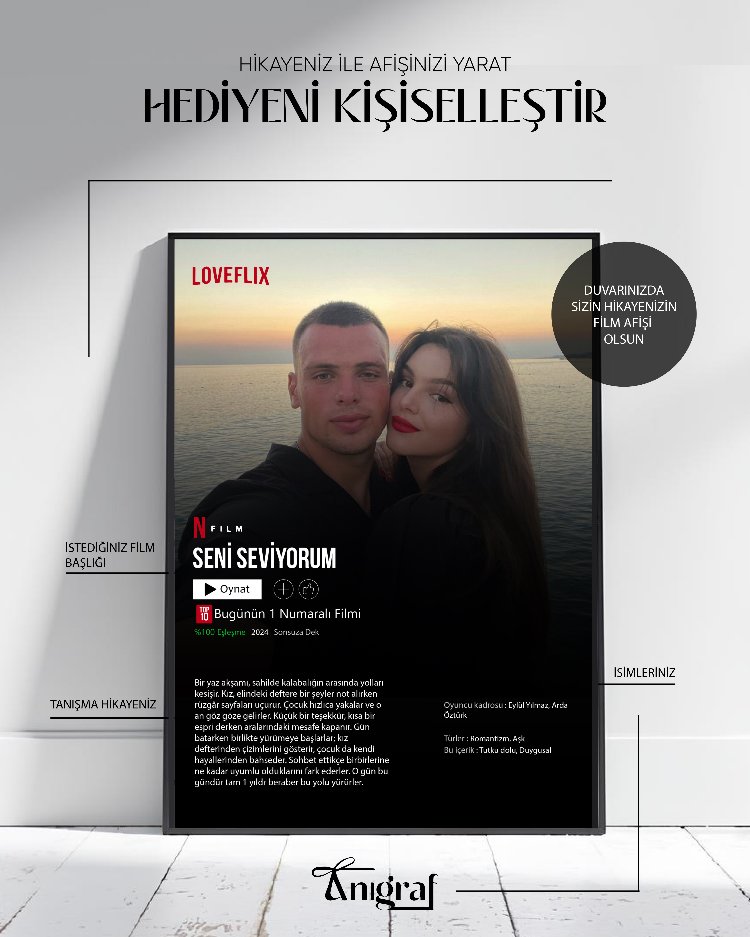 Kişiye Özel Netflix Film Afişi Tablosu | Sevgiliye Anlamlı ve Eğlenceli Hediye