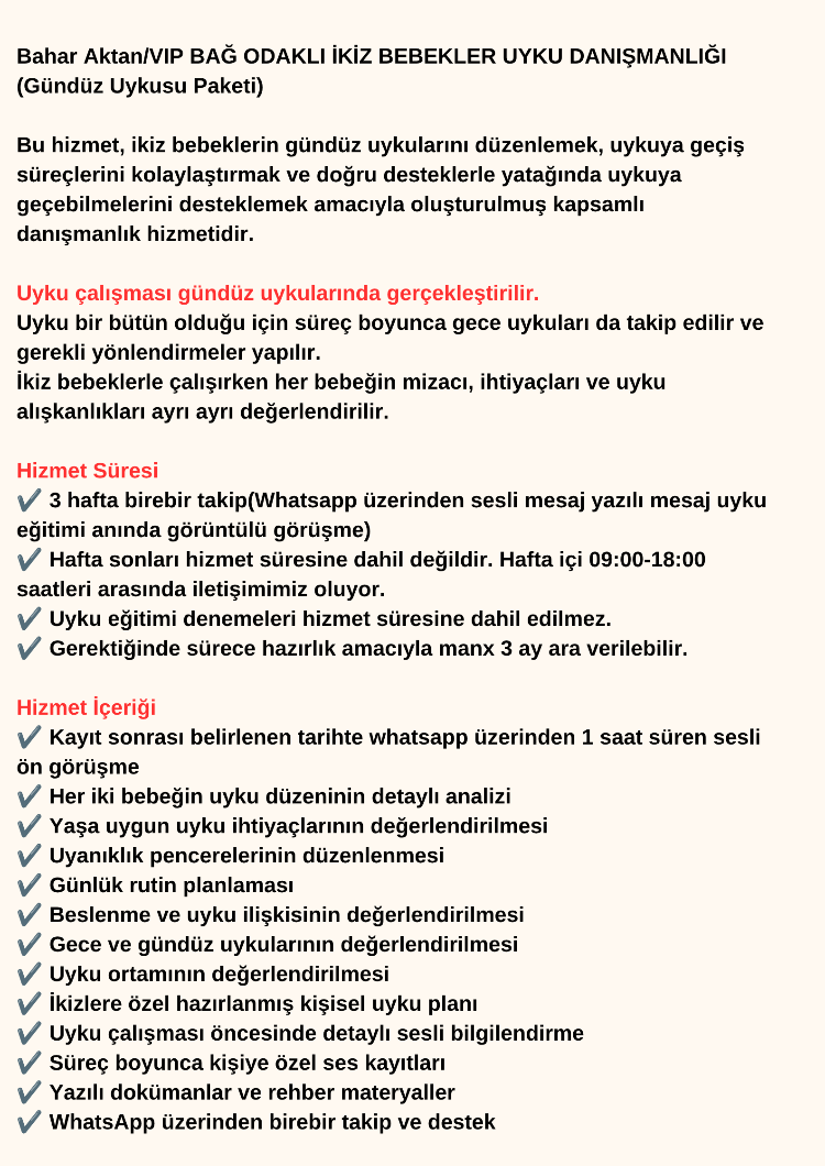 VIP Bağ Odaklı İkiz Bebekler Uyku Eğitimi Paketi Gündüz Uykusu