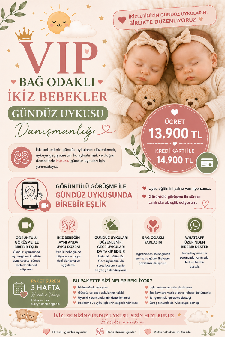 VIP Bağ Odaklı İkiz Bebekler Uyku Eğitimi Paketi Gündüz Uykusu