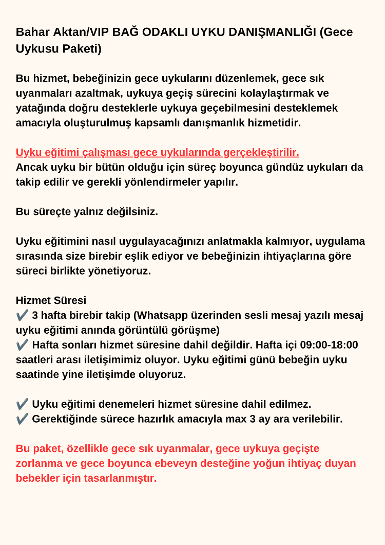 VIP Bağ Odaklı Uyku Eğitimi Paketi Gece Uykusu 