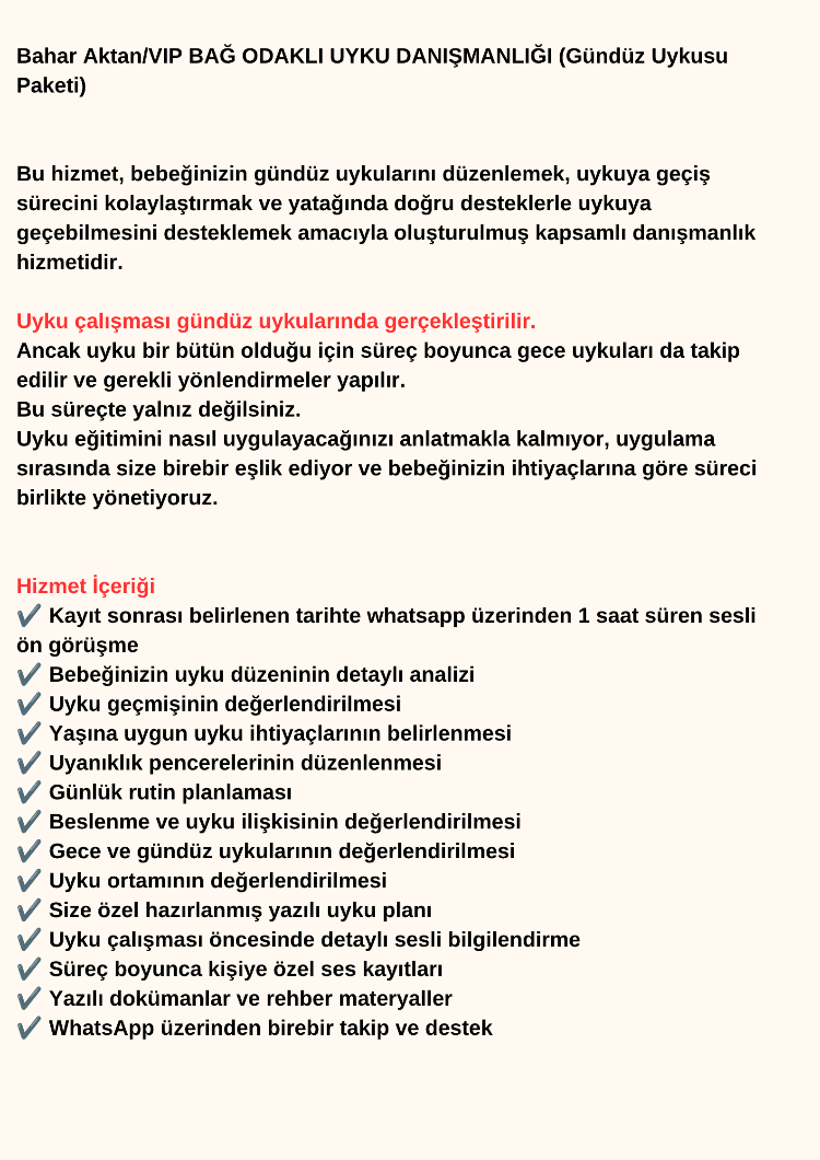 VIP Bağ Odaklı Uyku Eğitimi Paketi Gündüz Uykusu