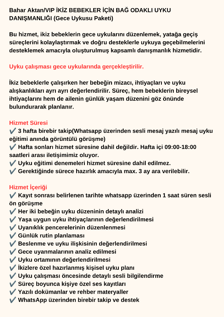 VIP Bağ Odaklı İkiz Bebekler Uyku Eğitimi Paketi Gece Uykusu