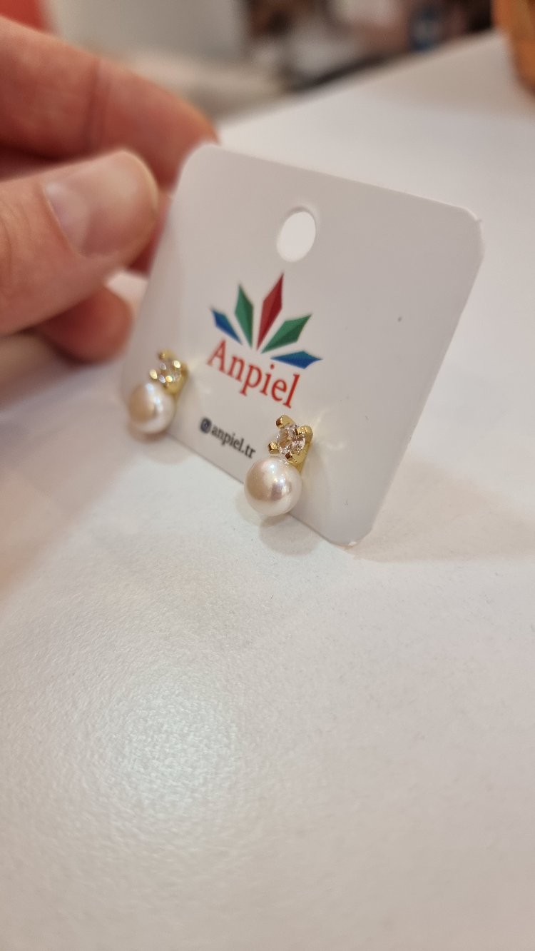 İnci Küpe Zirkon Detaylı