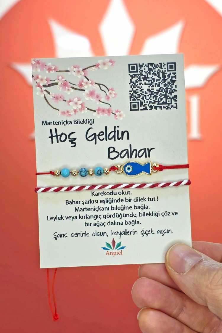 Mavi Balık Turkuaz Doğal Taşlı Şarkı Hediyeli Marteniçka Dilek Bileklik Seti