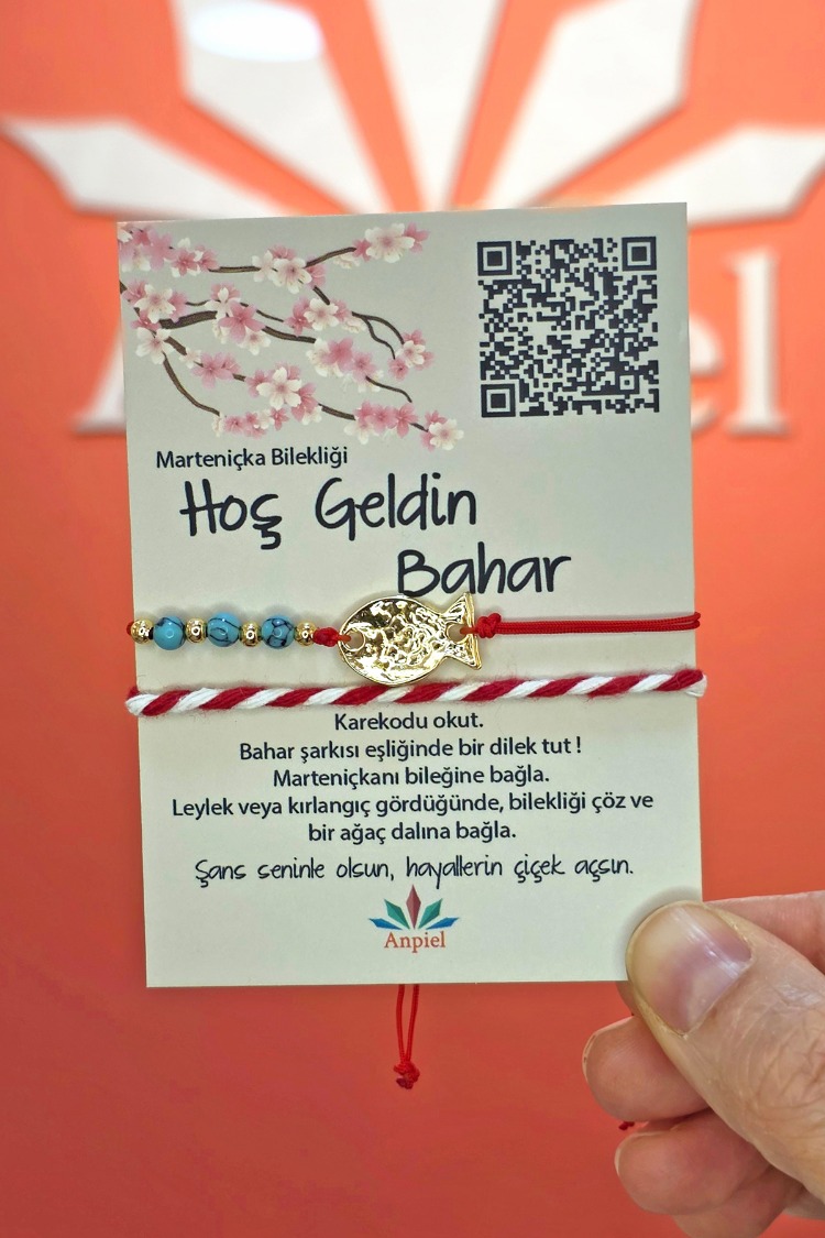 Gold Balık Turkuaz Doğal Taşlı Şarkı Hediyeli Marteniçka Dilek Bileklik Seti