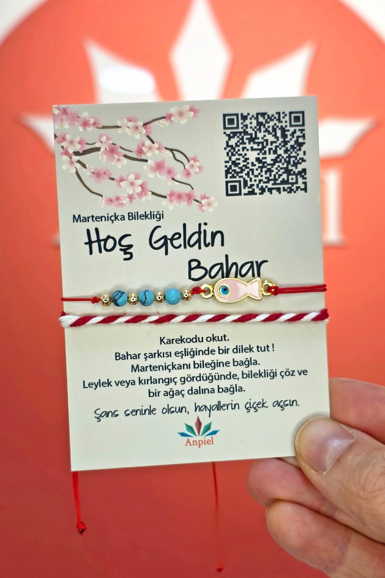 Pembe Balık Turkuaz Doğal Taşlı Şarkı Hediyeli Marteniçka Dilek Bileklik Seti