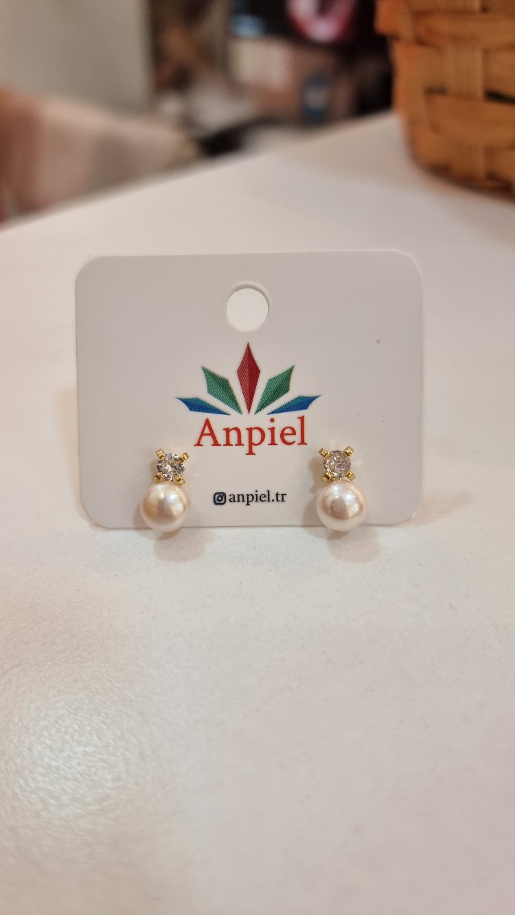 İnci Küpe Zirkon Detaylı