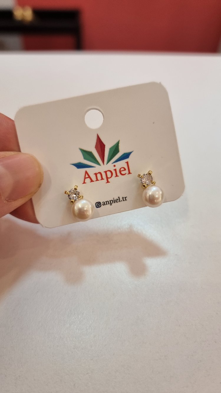 İnci Küpe Zirkon Detaylı