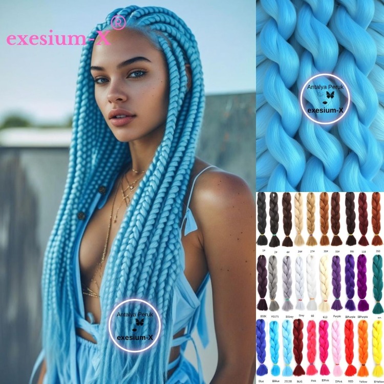 X-Pression Afrika Örgüsü & Rasta İçin Sentetik Saç 165gr 2513B - Açık Mavi