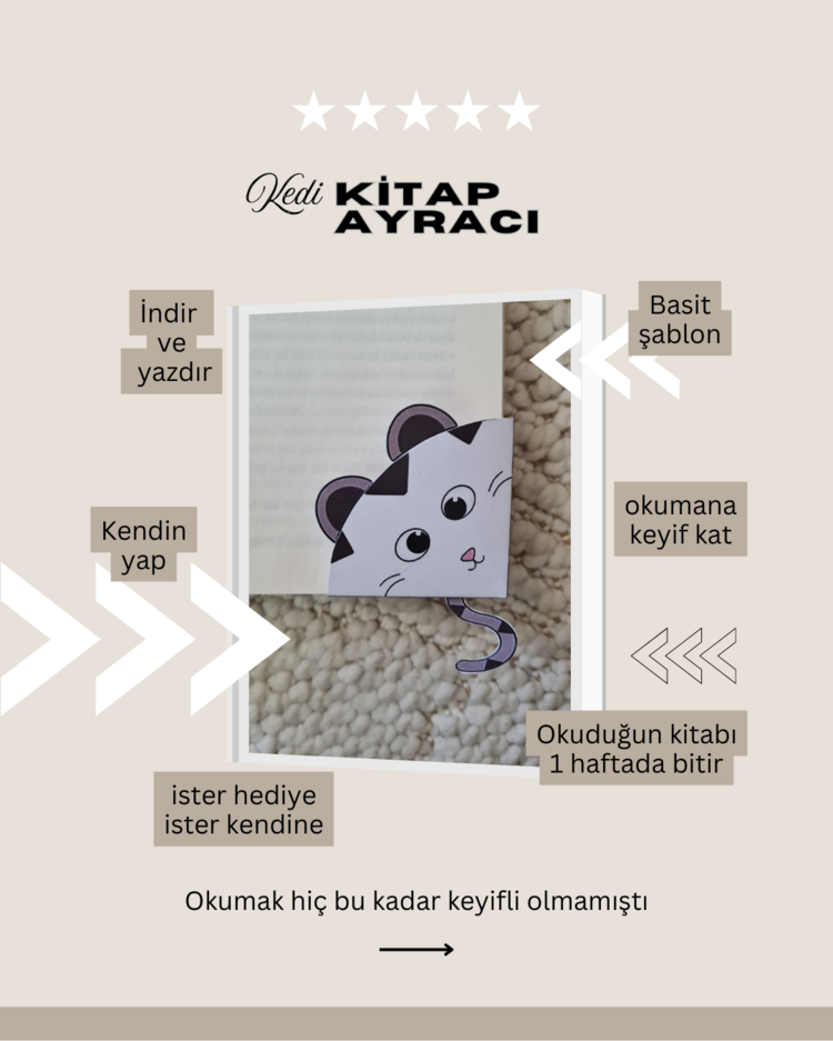 Kedi Kitap Ayraç Şablonu