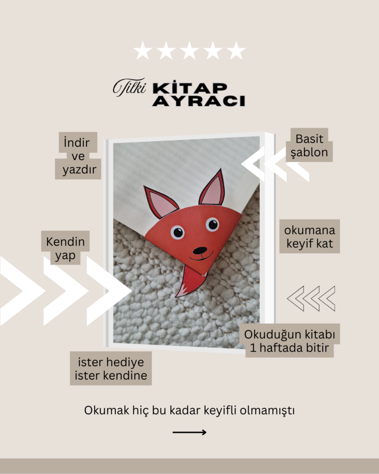 Tilki Kitap Ayraç Şablonu