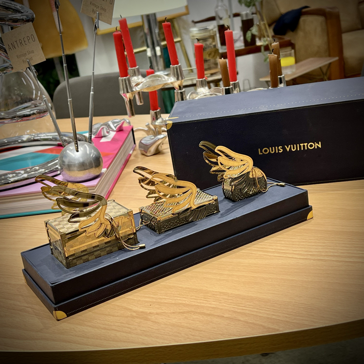 Louis Vuitton 'Le Voyage Des Lumières' Christmas Ornament Flying Trunk Set