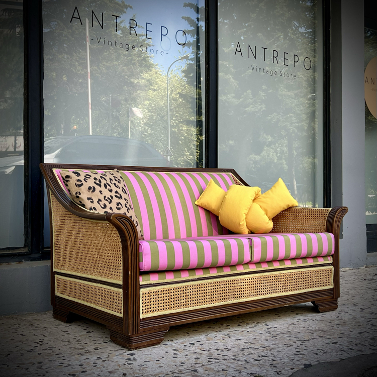 Cane Detail Vintage Kitsch Sofa 