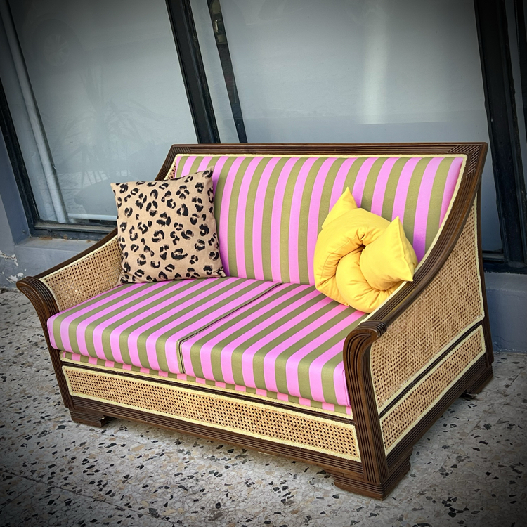 Cane Detail Vintage Kitsch Sofa 