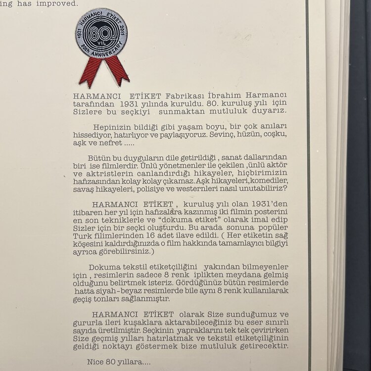 Harmancı Etiket Fabrikası 80. Kuruluş Yılı Anısı 'Dokuma Etiket' Kataloğu 