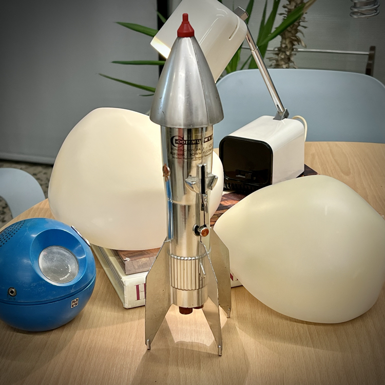 Astro MFG. 'Community Bank' Space Age Rocket Mechanical Coin Bank