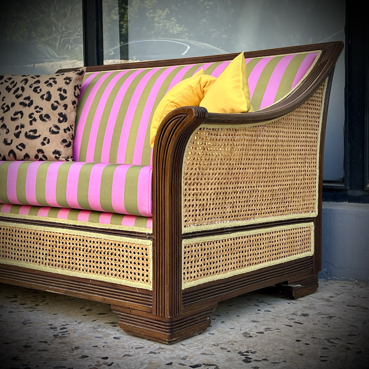 Cane Detail Vintage Kitsch Sofa 