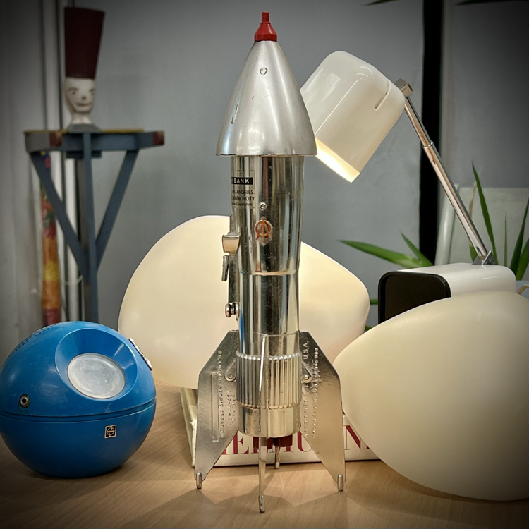 Astro MFG. 'Community Bank' Space Age Rocket Mechanical Coin Bank