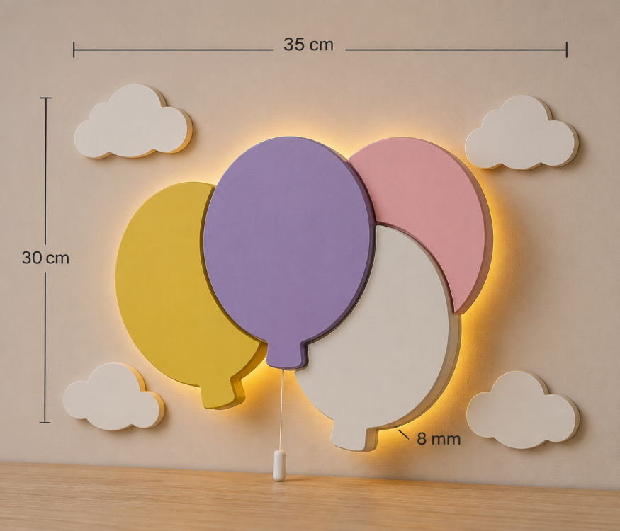 3 Lü Set Gökkuşağı-Balon-Bulut İsim hediyeli