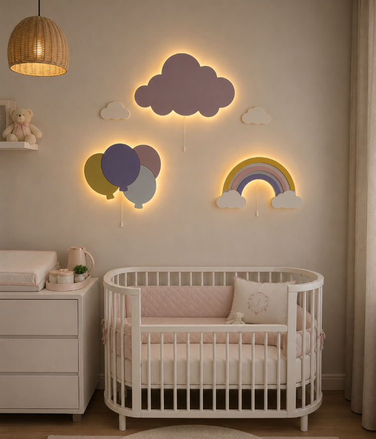 3 Lü Set Gökkuşağı-Balon-Bulut İsim hediyeli