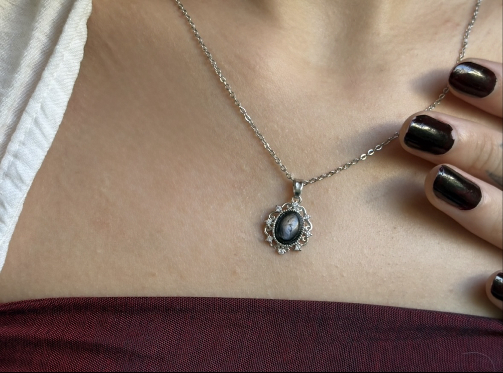 Silver Sheen Obsidyen Çerçeve Kolye