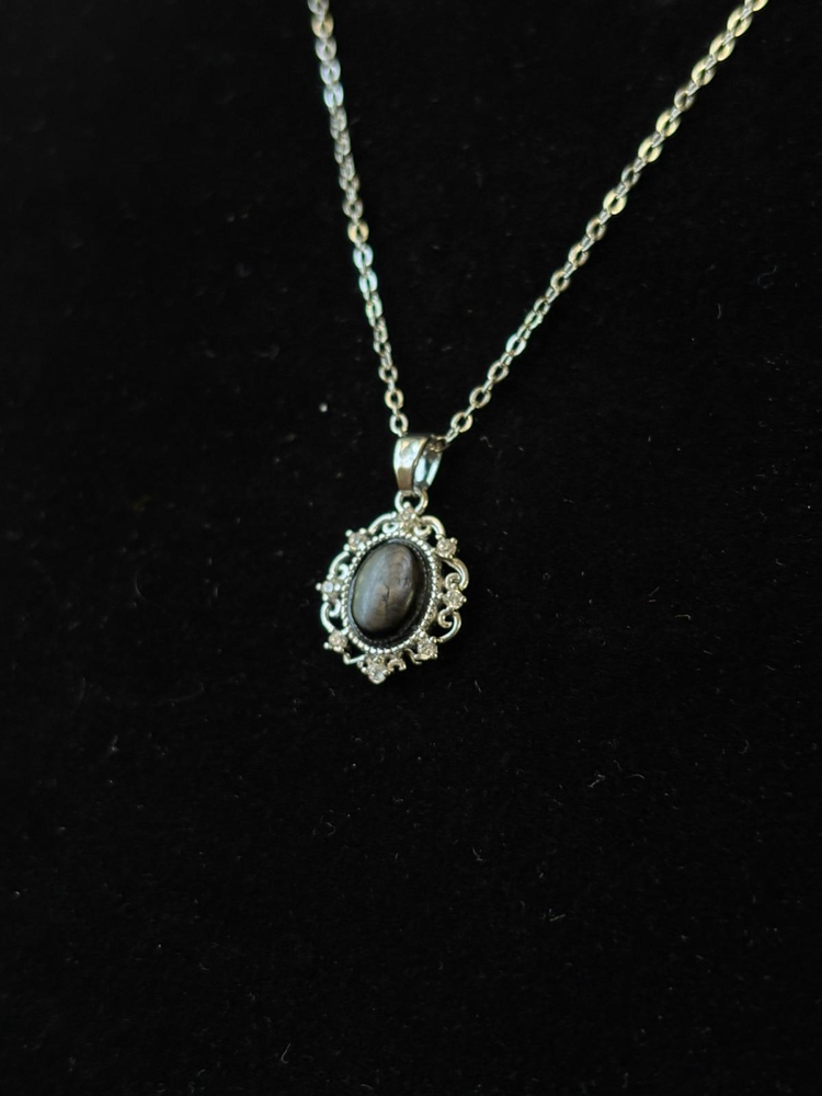 Silver Sheen Obsidyen Çerçeve Kolye