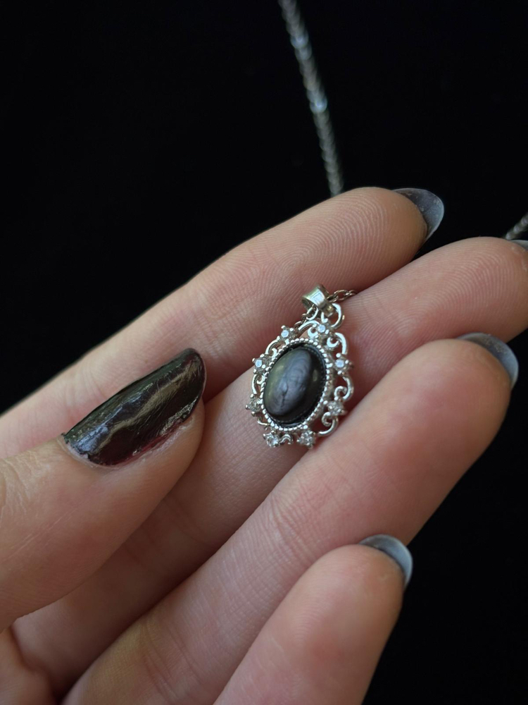 Silver Sheen Obsidyen Çerçeve Kolye