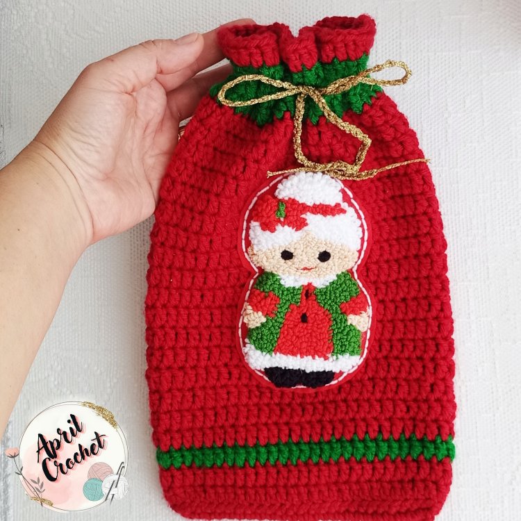 Kırmızı Noel anne punch işlemeli kese & çanta.
